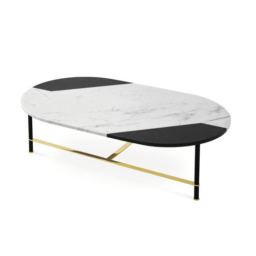 Moderner Couchtisch - COOKIES - Gallotti&Radice - anodisiertes Aluminium / Marmor / oval