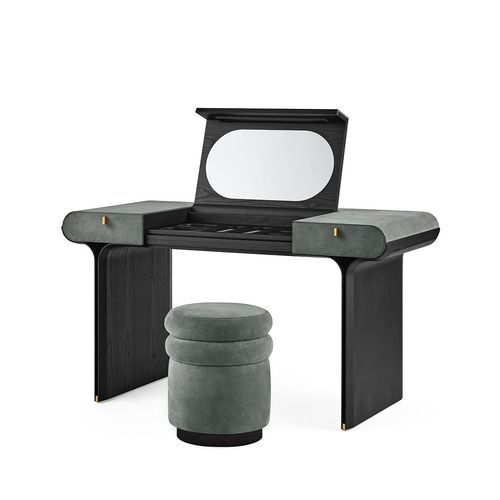 Moderner Schminktisch - Stami - Gallotti&Radice - Messing / Leder / Esche