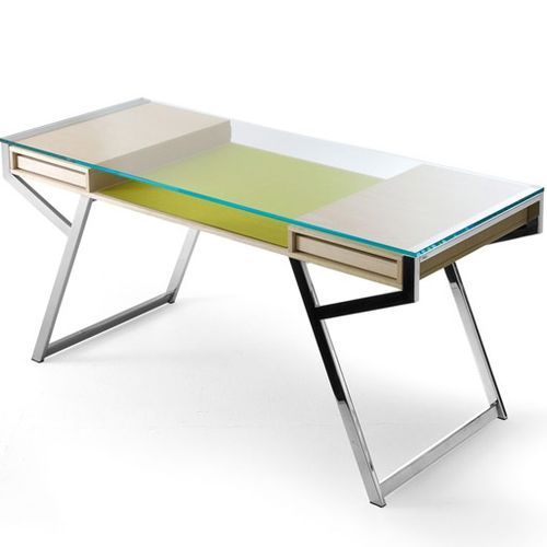 Moderner Schreibtisch - LUI - Gallotti&Radice - Esche / Edelstahl / Glas