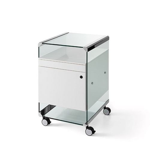 Schreibtischcontainer / lackiertes Holz - MOVIE CASSETTIERA - Gallotti&Radice - Hartglas / mit 2 Schubladen / mit 3 Schubladen