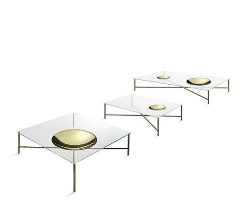 Moderner Couchtisch - Golden Moon - Gallotti&Radice - Hartglas / poliertes Messing / rechteckig