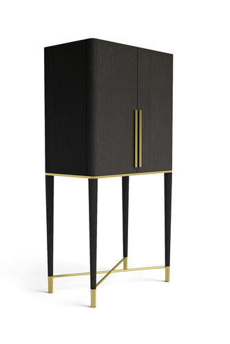 Moderner Barschrank - Tama - Gallotti&Radice - Messing / Esche / mit integrierter Beleuchtung