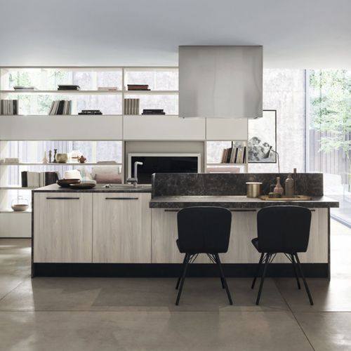 Moderne Küche - ICE / 02 - Febal Casa - Holz / Kochinsel / L-förmig