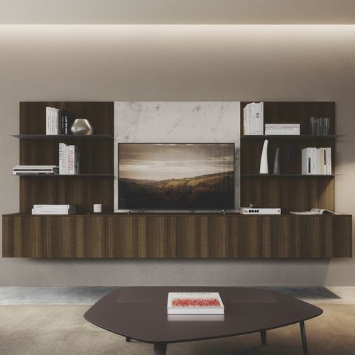 Moderne Wohnwand - DICIOTTO / 04 - Febal Casa - Holz / Metall / melaminbeschichtet