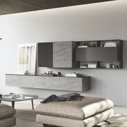 Moderne Wohnwand - DICIOTTO / 07 - Febal Casa - melaminbeschichtet / für TV / mit Schublade