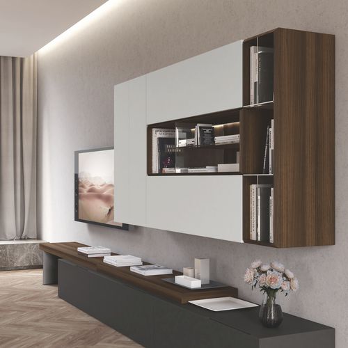 Moderne Wohnwand - QUARANTACINQUE / 04 - Febal Casa - Glas / melaminbeschichtet / für TV