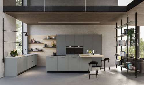 Moderne Küche - D20 - DOIMO CUCINE - Verbundwerkstoff / Kochinsel / grau