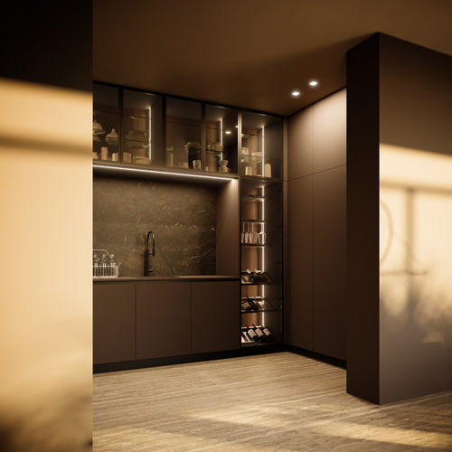 Moderne Vitrine - Aspen + D23 - DOIMO CUCINE - wandmontiert / Glas / beleuchtet