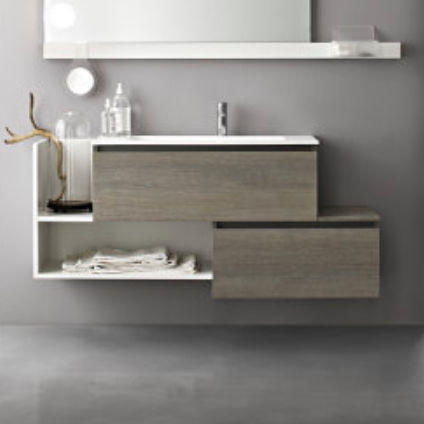 Wandmontierter Waschtisch-Unterschrank - JOY: 04 - Cerasa - Eiche / Marmor / modern