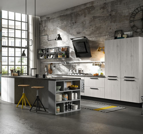 Moderne Küche - PEOPLE - Record Cucine - Holzfurnier / lackiertes Holz / Kochinsel