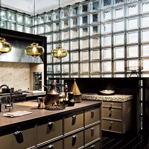 Rechteckiger Glasbaustein - CLEAR R09 WAVY - SEVES GLASSBLOCK - glatt / gewellt / metallisiert