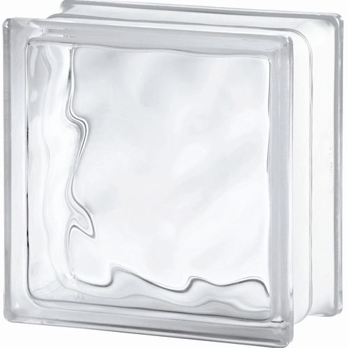 Quadratischer Glasbaustein - 1919/10 WAVE - SEVES GLASSBLOCK - glatt / sandgestrahlt / wandmontiert
