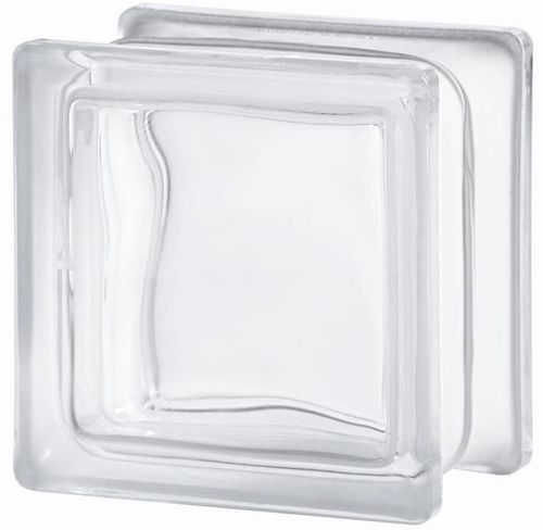Quadratischer Glasbaustein - 1111/8 WAVE - SEVES GLASSBLOCK - glatt / sandgestrahlt / wandmontiert