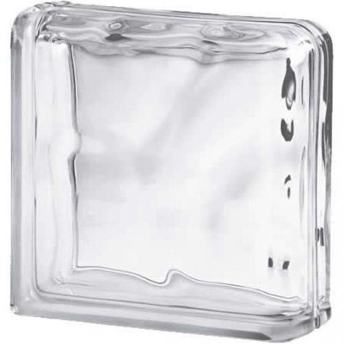 Gebogener Glasbaustein - CLEAR 1919/8 DOUBLE END WAVE - SEVES GLASSBLOCK - sandgestrahlt / wandmontiert / farbig