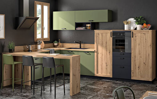 Moderne Küche - Billie - SAGNE - Holz / Eiche / U-Rohr