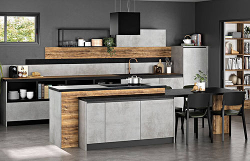 Moderne Küche - City - SAGNE - Holz / Kochinsel / mittelgroß