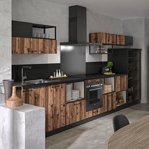 Moderne Küche - Furka - SAGNE - Holz / Lärche / großformatig
