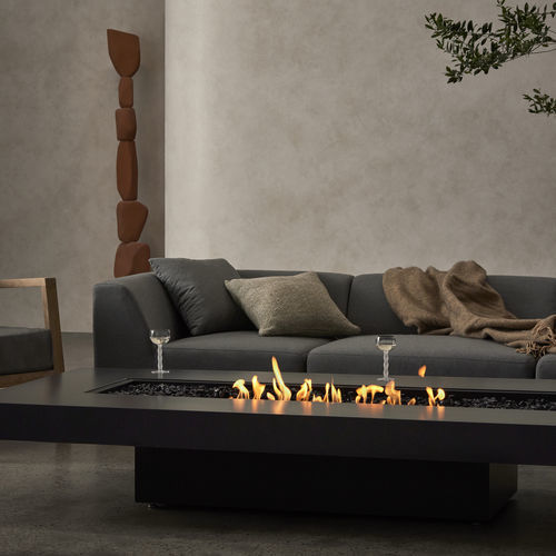 Garten-Feuerstelle / Gas - GIN 90 (LOW) - EcoSmart Fire - Bioethanol / Beton / Teakholz