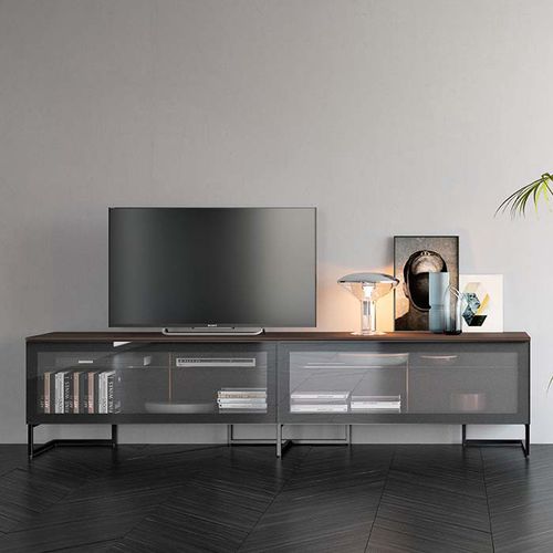 Modernes Fernsehmöbel - SPAZIO - PIANCA - lackiertes Holz / Glas