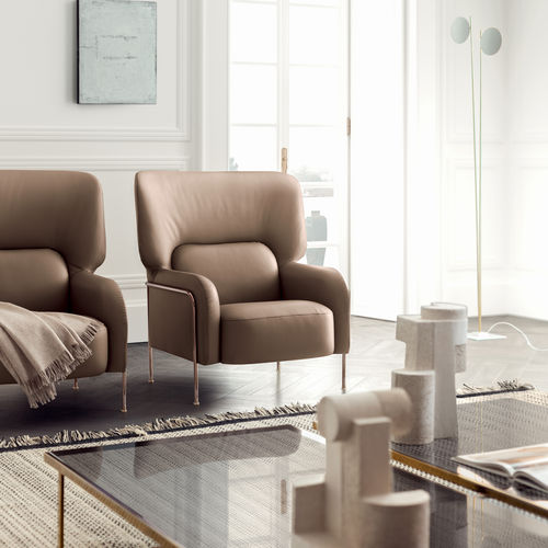 Moderner Sessel - PLATEA  - PIANCA - Leder / Stoff / Metall