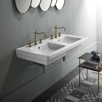 Wand-Waschbecken - CLASSIC: 8725111 - GSI - Keramik / mit verstellbarem Spiegel / doppelt