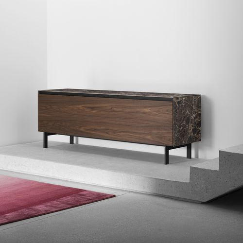Modernes Sideboard - Vitrum - miniforms - lackiertes Holz / Eiche / Nussbaum