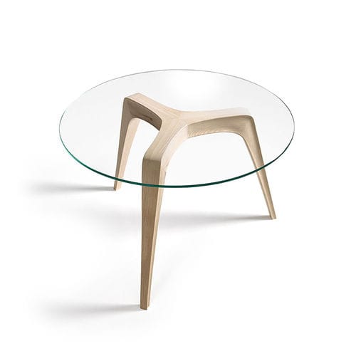 Moderner Beistelltisch - ICON - FRAJUMAR- BELTA - Hartglas / Gestell aus Esche / rund
