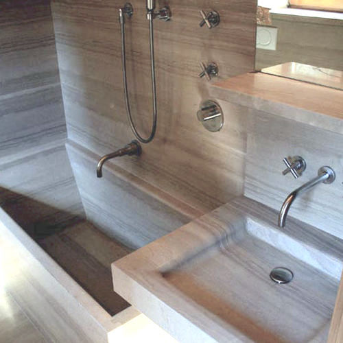 Wand-Waschbecken - SERPEGGIANTE - Manzi Marmi S.r.l. - Naturstein / mit verstellbarem Spiegel / rechteckig