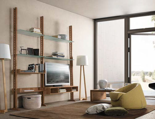 Modernes Regal - E-113 - Dale Italia - Holz / Glas / für Wohnzimmer
