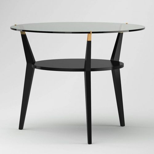 Moderner Tisch - HALÉVY : RÉF. 24100 - OVATION Paris - Glas / Gestell aus lackiertem Holz / rund