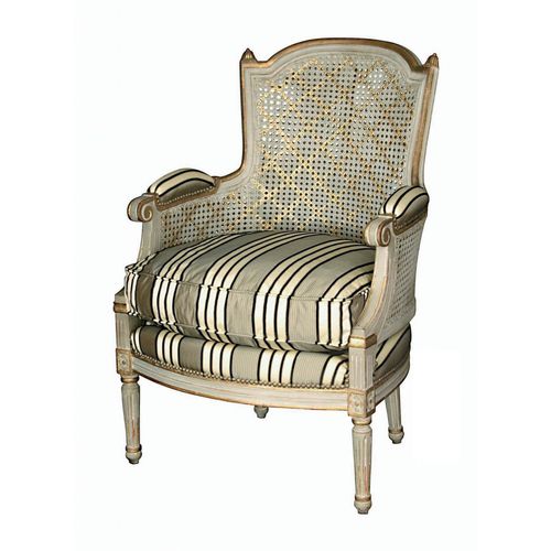 Sessel / Louis XVI - COLIGNY : RÉF. 17003 - OVATION Paris - Stoff / gestrichenes Holz / Bergère-Stil