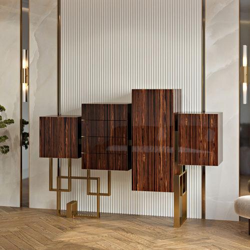 Sideboard mit hohen Beinen - MASCAGNI - OVATION Paris - originelles Design / hochglanzlackiertes Holz / Macassar-Ebenholz
