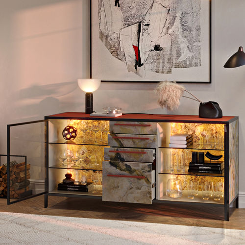 Modernes Sideboard - POLKA - OVATION Paris - lackiertes Holz / gebeiztes Holz / Stahl
