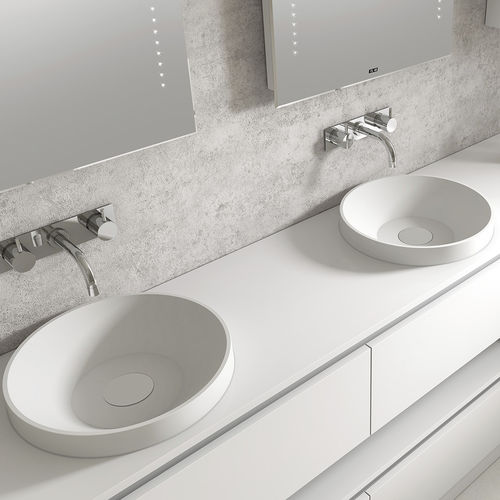 Halbeinbauwaschbecken - S7 - ALKE - Mineralwerkstoff / Mischbatterie / doppelt