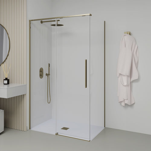 Festinstallierte Duschwand - SLIM - SANYCCES - hoch / für Eckeinbau / Hartglas