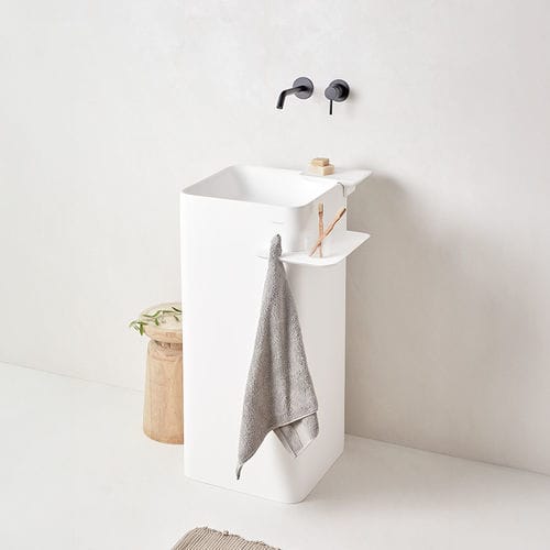 Bodenstehendes Waschbecken - CUADRA JOY - SANYCCES - Verbundwerkstoff / mit Ablage / rechteckig