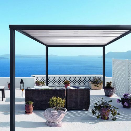 Angebaute Pergola - PERGOL'AIR EASY - MARITON - Aluminium / mit orientierbaren Lamellen / bioklimatisch
