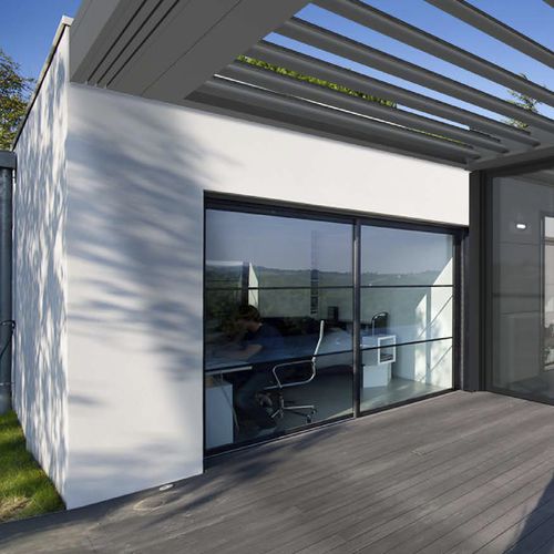 Glasveranda - EXTENS'K - KAWNEER - Aluminium / integrierten Rollläden / mit Schiebetür