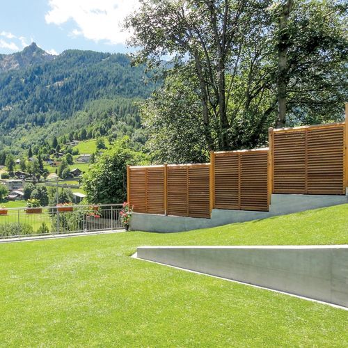 Plattenzaun - LAMELLO - Braun Wuerfele - Garten / Kiefer / Lärche
