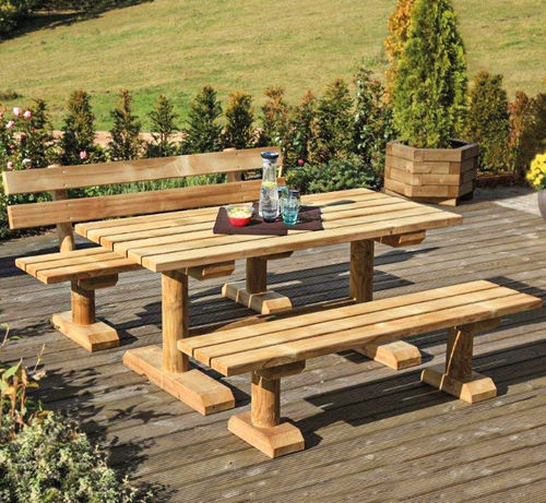Klassische Tischgarnitur - TONBACH - Braun Wuerfele - Tanne / Garten / für Außenbereich
