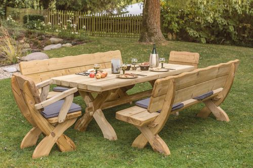 Klassische Tischgarnitur - MURGTAL - Braun Wuerfele - Tanne / Garten / für Außenbereich