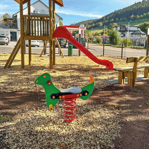 Federwippe / verzinkter Stahl - DINO - Braun Wuerfele - Tier / 1 Person