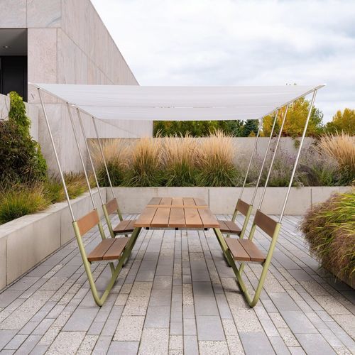 Moderner Picknicktisch - MANILLE - Steelcase - Holz / Gestell aus Metall / rechteckig