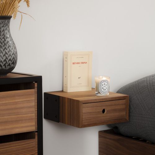 Moderner Nachttisch - MAYET - Alex de Rouvray Design - Buche / Sperrholz / amerikanischer Nussbaum