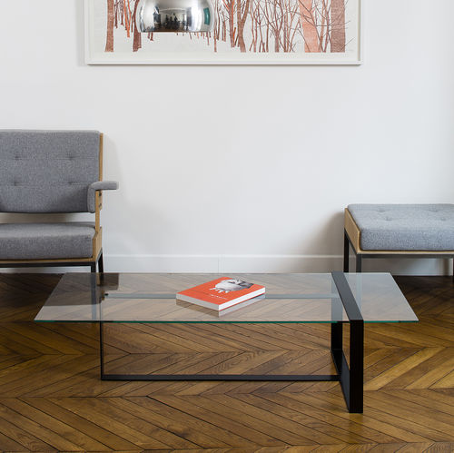 Couchtisch / originelles Design - SÉVERIN  - Alex de Rouvray Design - Hartglas / Stahl / rechteckig
