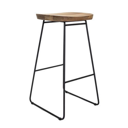 Barhocker / skandinavisches Design - 260 104 BRYGGEN - OASIQ - Teakholz / Gestell aus rostfreiem Edelstahl / mit Kufengestell