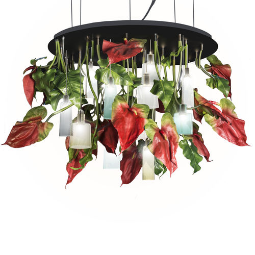 Kronleuchter / originelles Design - ANTHURIUM  - VGnewtrend - aus lackiertem Stahl / Muranoglas / 11 Glühbirnen