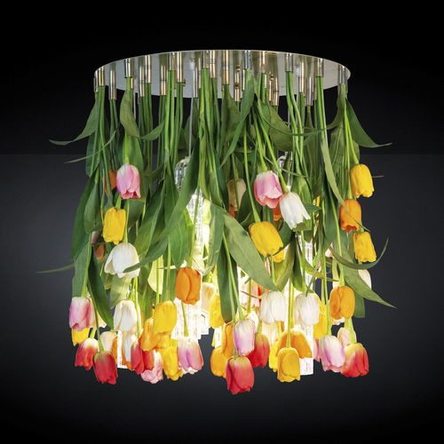 Kronleuchter / originelles Design - TULIP MAXI  - VGnewtrend - aus lackiertem Stahl / Muranoglas / 6 Glühbirnen
