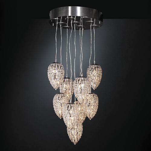Kronleuchter / originelles Design - ARABESQUE LIGHTFALL EGG 30 X 3 - VGnewtrend - Edelstahl / Kristall / 9 Glühbirnen