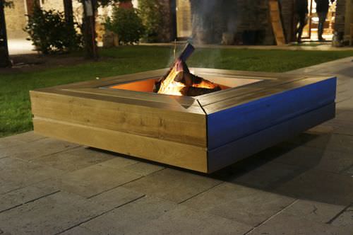 Garten-Feuerstelle / Holz - CLASSIC - KUB BRASERO - galvanisiertem Stahl / Holz / mit Grill
